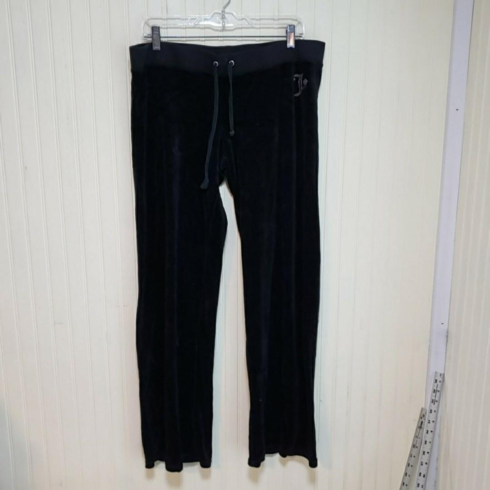 Juicy Couture Track Pants‎ Womens XL Black Velour Elastic Waist Drawstring Logo